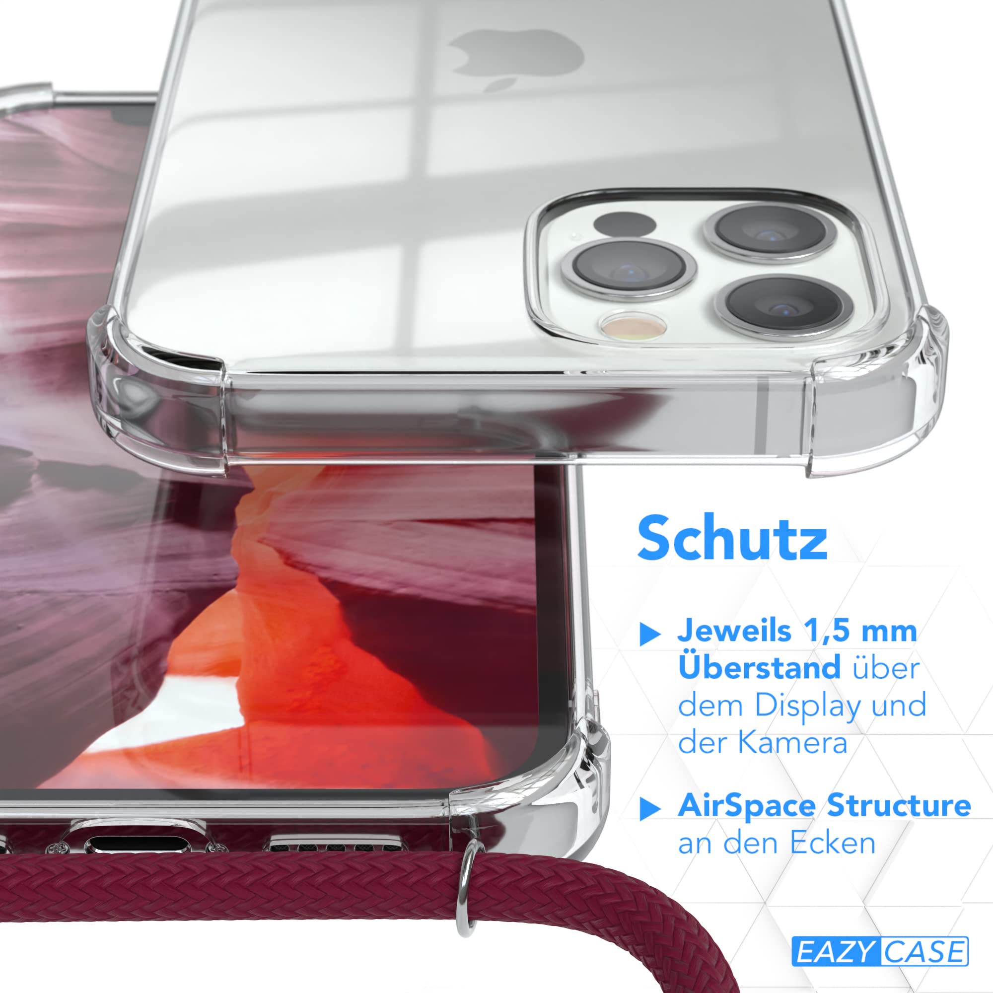 EAZY CASE IPhone 12/12 Pro Hülle Mit Umhängeband – Silikonhülle Transparent In Grün/Gold, Mit Verstellbarer Handykette