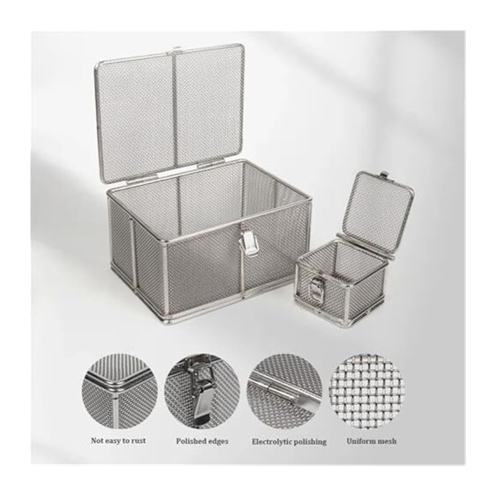 Cesta de Esterilización de Acero Inoxidable con Tapa Hermética - Bandeja de Malla Profesional para Equipos de Laboratorio e Instrumentos Reutilizables | 30*40*10cm