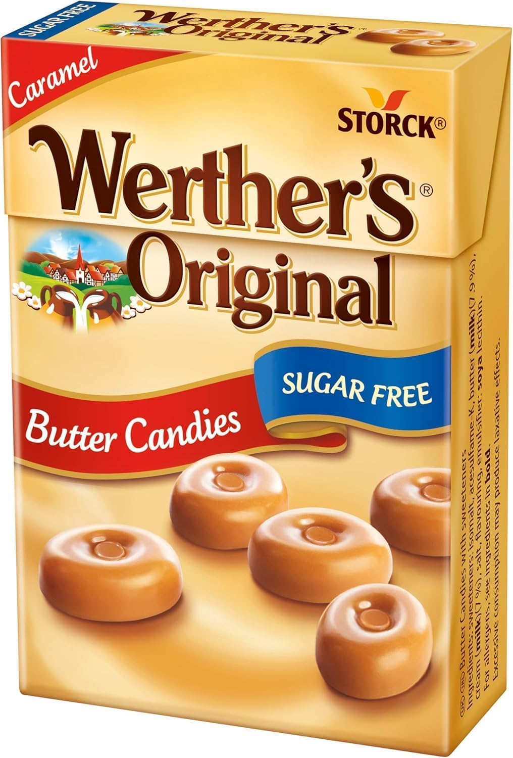 Storck Werther's Original Sugar Free Butter Candies – Caramel Flavour, Imported German Treats, Pocket Pack Each 42g Pack Of 2 With Free Flavourito Kunafa Chocolate 20g (Product Of Germany) By Decadent Foods 2