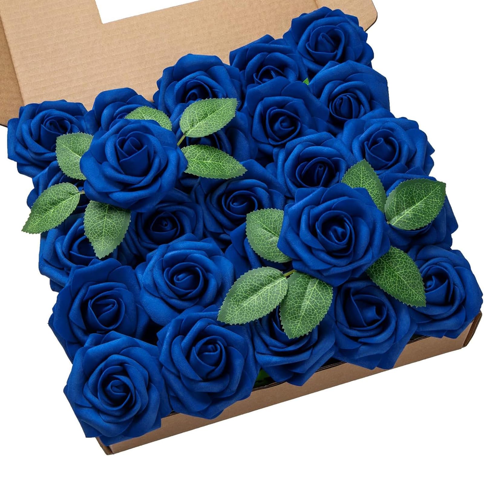 DuHouse Artificial Roses 25Pcs Fake Foam Rose Flowers Weeding(Royal Blue-A)