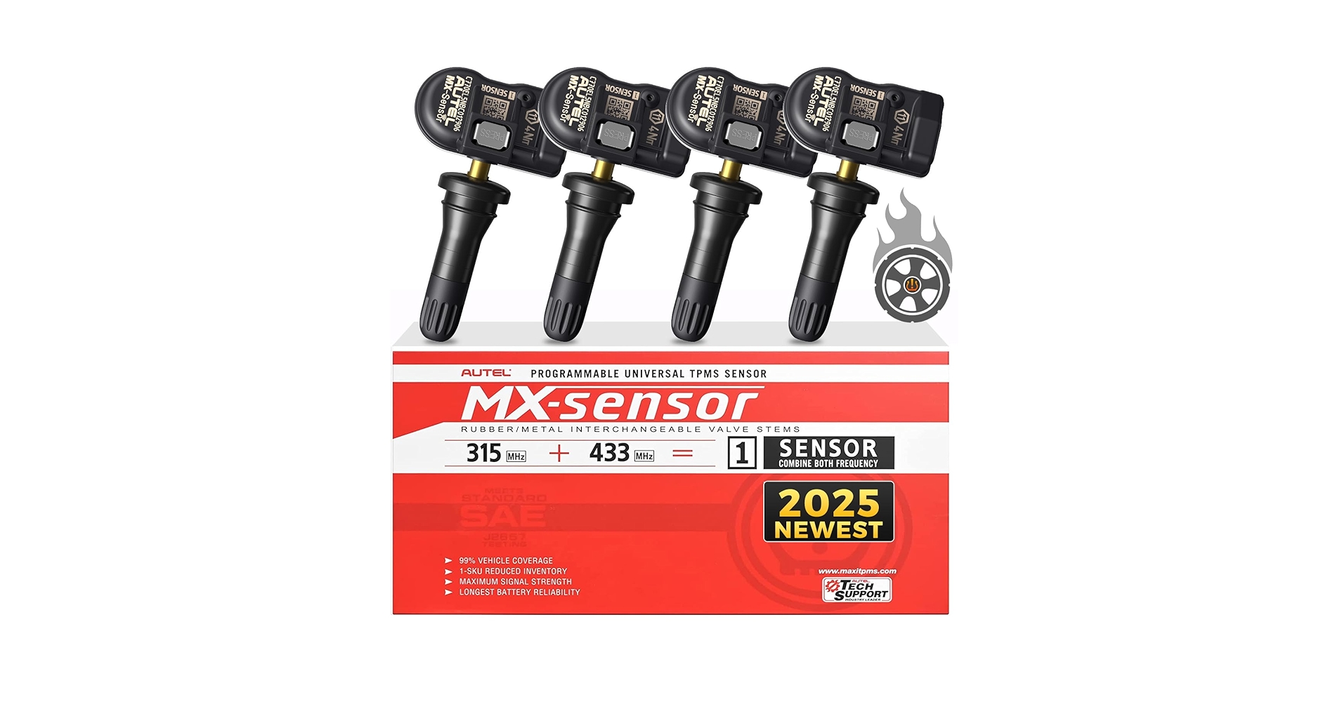 Autel MaxiTPMS MX Sensor 8pcs Dual Frequency 315/433MHz Rubber Stem TPMS Sensor Universal Tire Sensor Programmed By Ts401 TS408 TS501 TS508 TS601