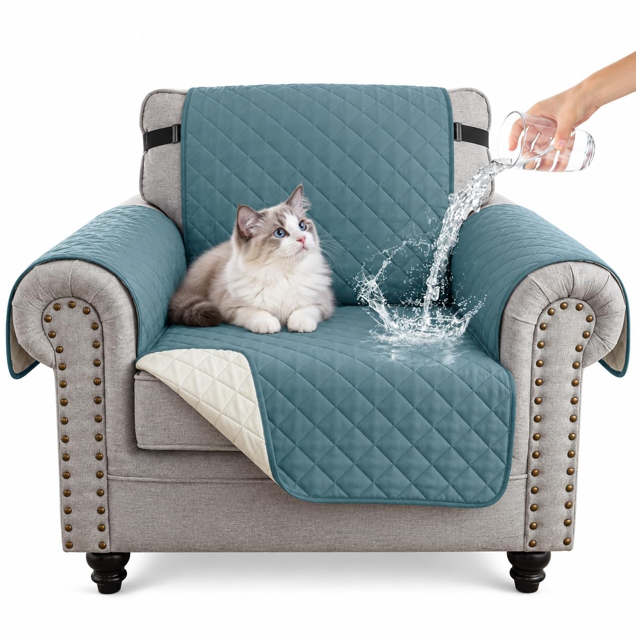 Wnote Waterproof Non-slip Sofa Covers Protect For Dogs, Gray Blue 1 Seater