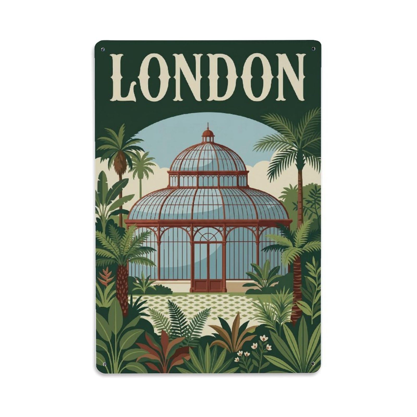 Vintage Travel London Kew Gardens Botanical Palm House Clean England Metal Tin Sign Plaque Wall Decor for Cafe, Club Bar, Office, Home Garden Metal Poster 8x12Inch