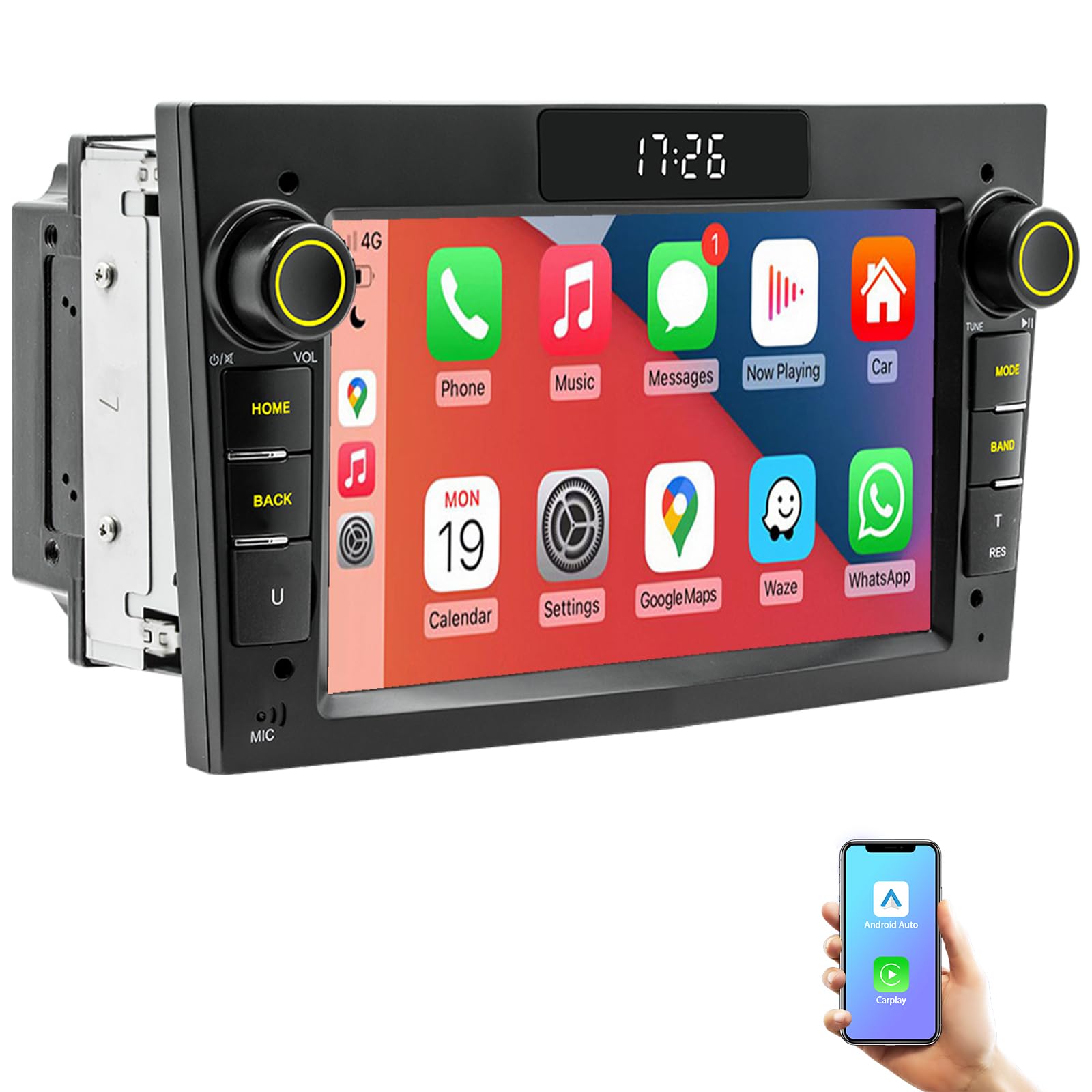 Autoradio Compatible with Opel Vauxhall Corsa, Astra, Vectra, Zafira, Antara Android 2G+64G, CarPlay sans Fil et Android Auto, Bluetooth, écran LCD 7 Pouces, GPS, RDS, WiFi