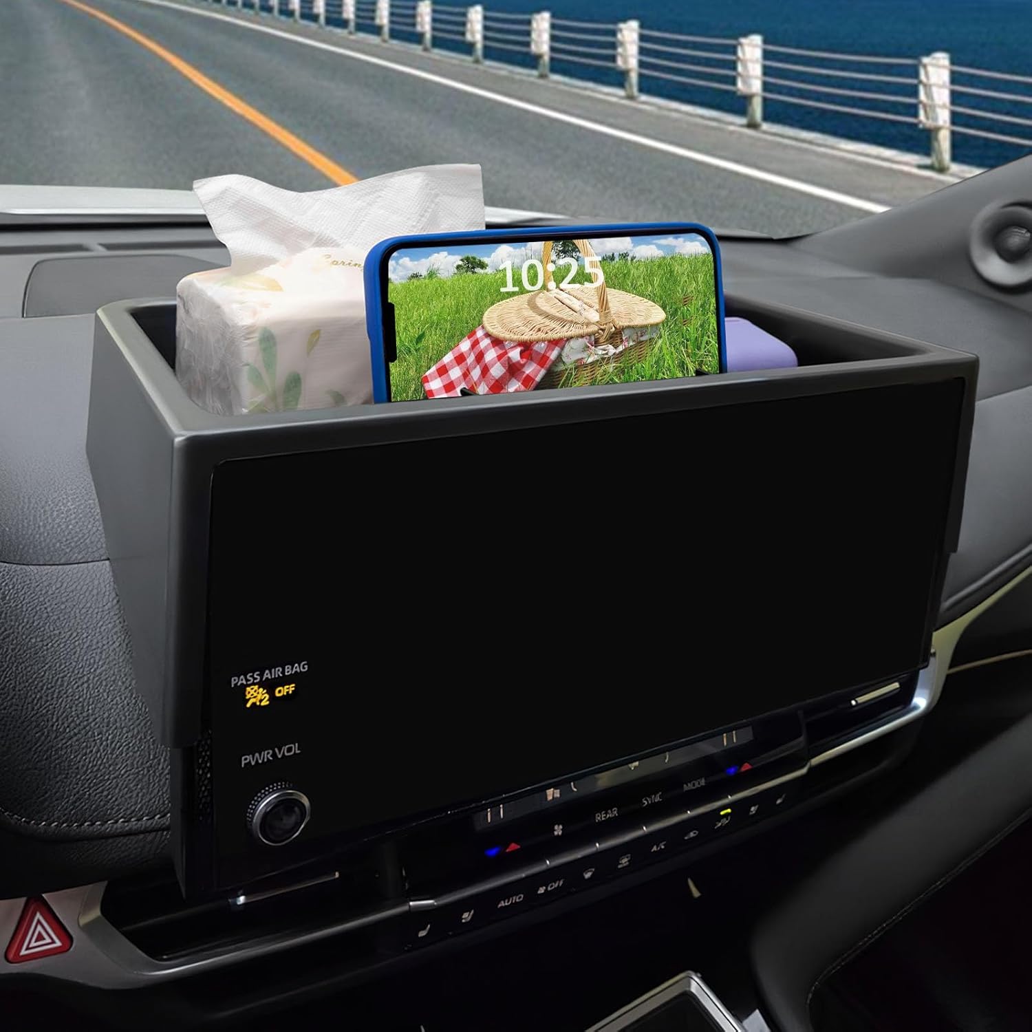 TOPINSTALL 2025 New Dash Tray Phone Holder Compatible with 2025 Toyota Sienna 12.3" Screen, Dashboard Hidden Storage Organizer Behind Screen Tissue Sunglasses Holder(Not for LE Trim with 8" Screen) 2025 Sienna Dashboard Tray