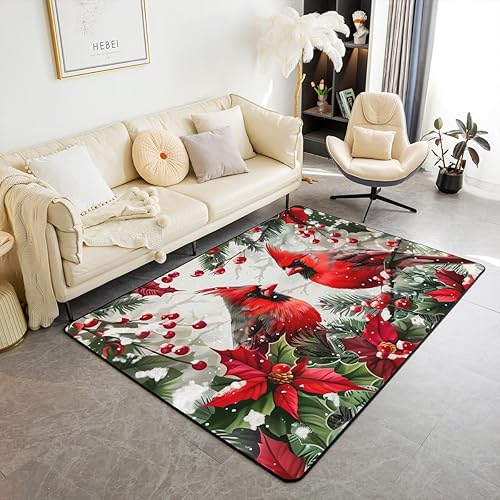 Miniatura 27 de Erosebridal Alfombra de área de Feliz Navidad para niños, cardenales rojos, alfombra de sala de estar, 3 x 5 mas, alfombra decorativa de cabaña