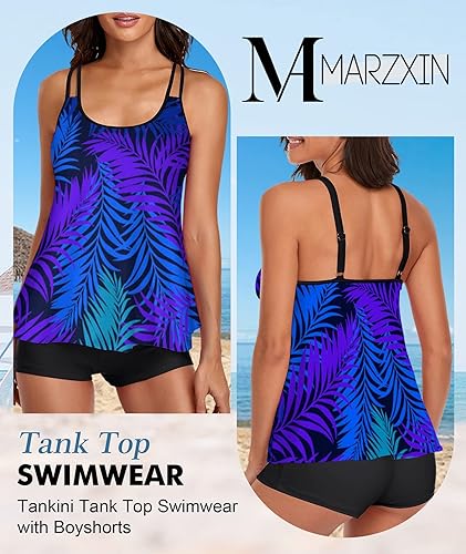 Miniatura 3 de MARZXIN Traje de baño tankini para mujer, diseño floral, de dos piezas, camiseta sin mangas, con pantalones cortos