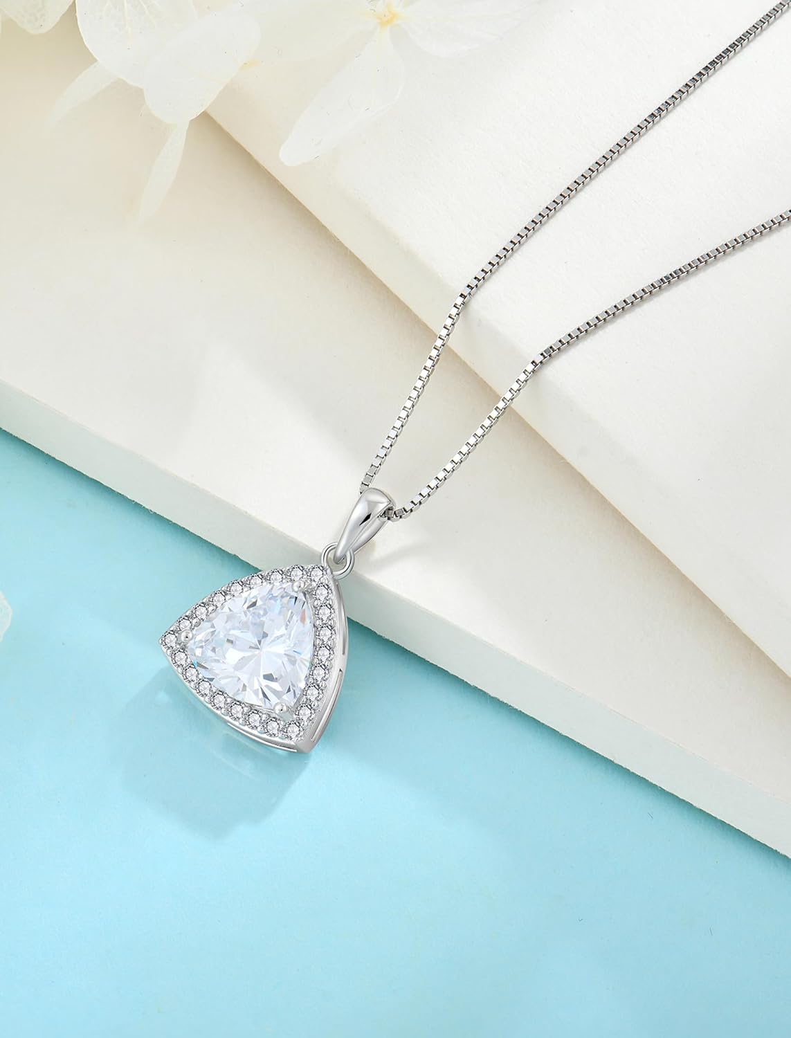 Birthstone Necklace for Women 925 Sterling Silver Triangle Halo Pendant Necklace Jewelry for Her - Image 4