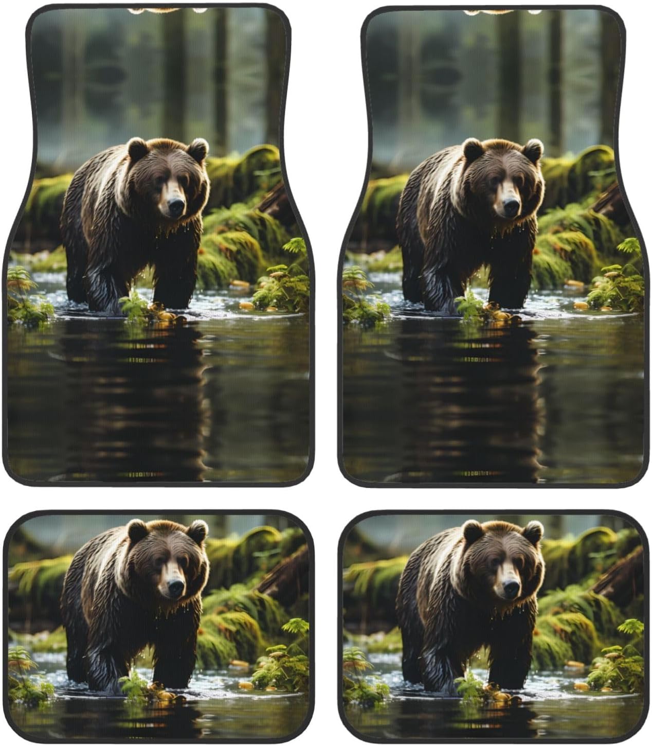 brown bear pounce Patterned car mats 4-piece set | For cars/SUVs/trucks | Firm fit without displacement