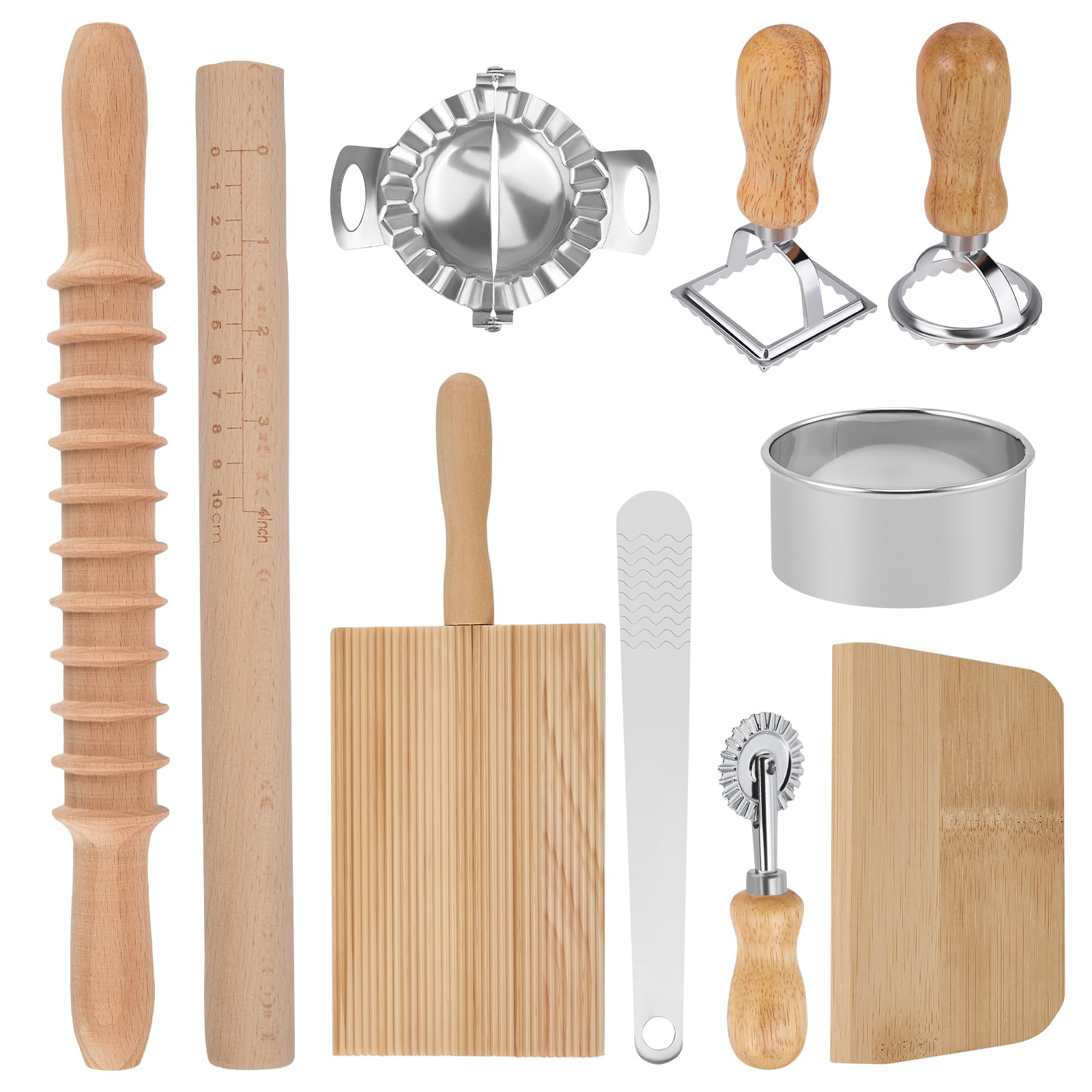 Pasta Making Tool Set, 9 PCS Pasta Making Tools Include Rolling Pin, Ravioli Cutter, Wooden Pasta Cutter, Pasta Roller, Dumpling Mold, Complete Kitchen Pasta Making Accessories
