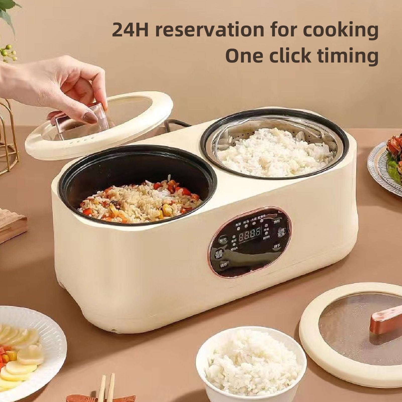 2-in-1-Doppel-Slow-Cooker, Dual-Combo-Slow-Cooker und Reiskocher, Doppel-Innen-Multifunktions-Reiskocher mit 6 Kocheinstellungen, Elektrischer Hot Pot für zu Hause