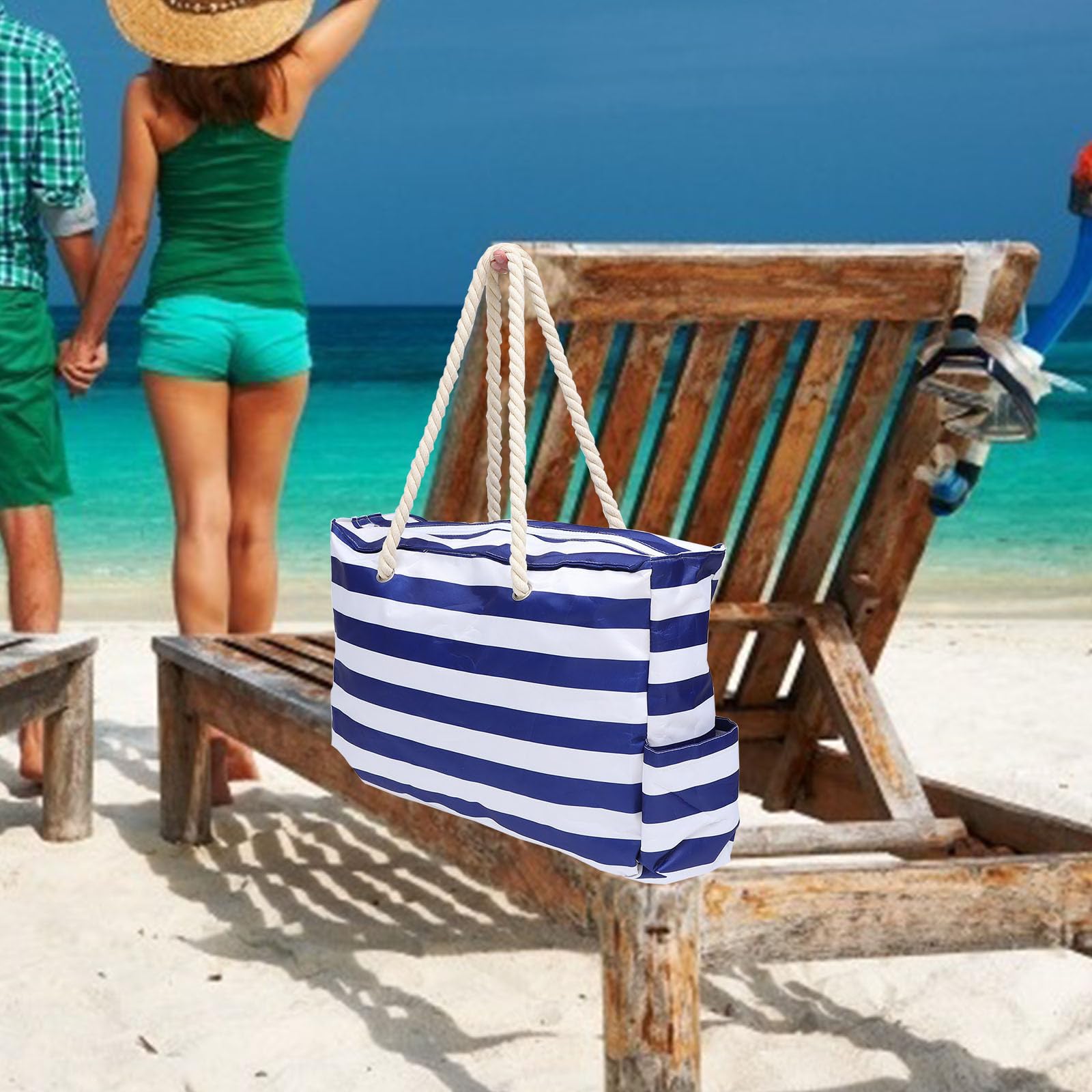 Tofficu Bolso de playa grande impermeable de lona azul, de gran capacidad, para compras y gimnasio