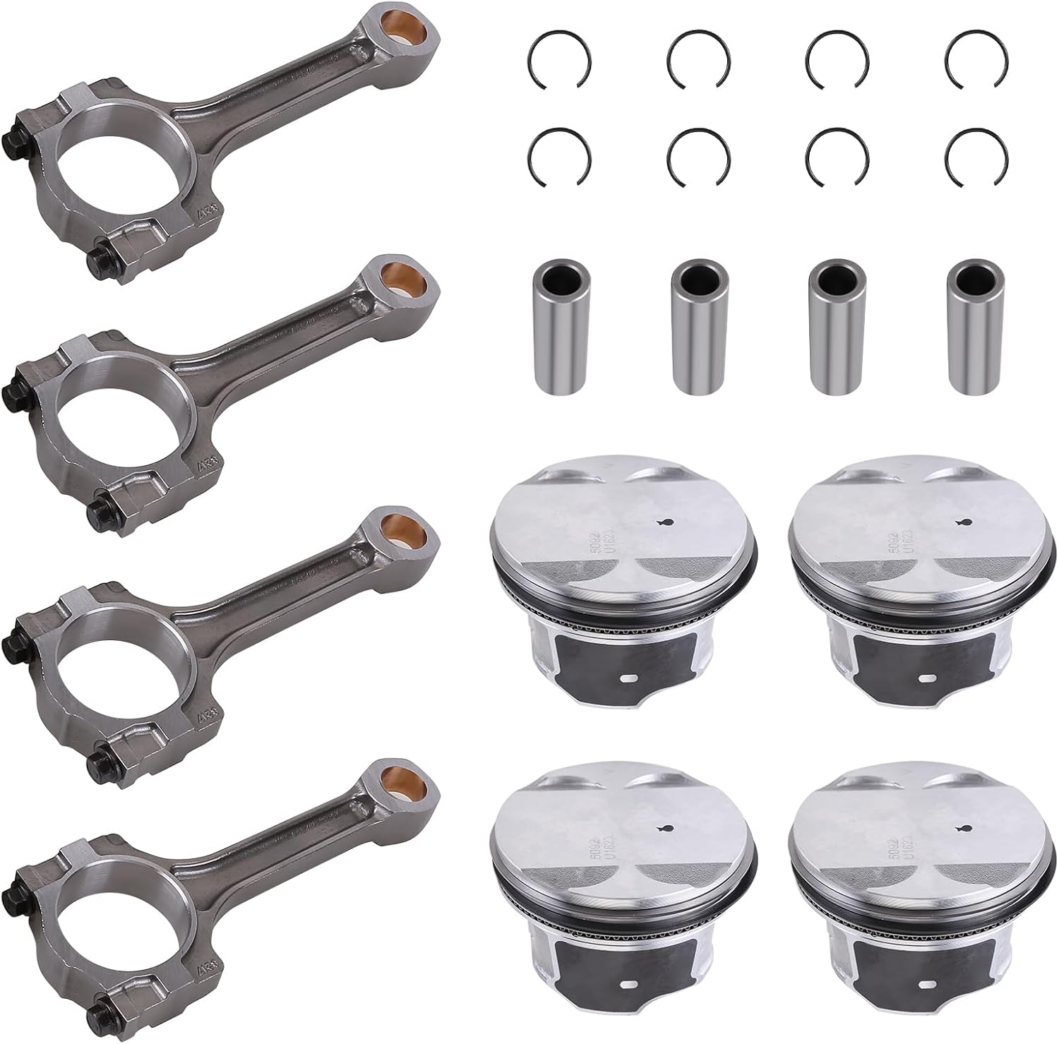 1set Engine Pistons & Rings Connecting Rod Kit Compatible for Buick LaCrosse Regal Verano & Chevrolet Malibu & GMC Terrain & Pontiac G5 G6 & Saturn 2.4L Engine Piston Kit 12578324 12578326