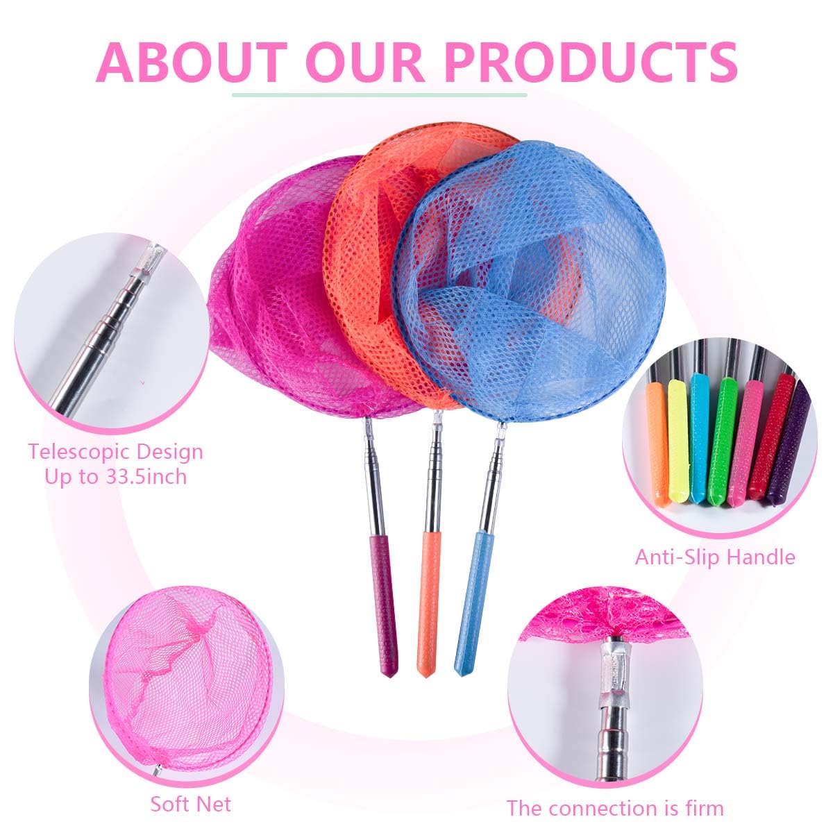 KISEER 7-Piece Colorful Telescopic Kids Fishing Net Butterfly Net Catching Insects Bugs Beach Toys for Kids Outdoor Playing - Image 3