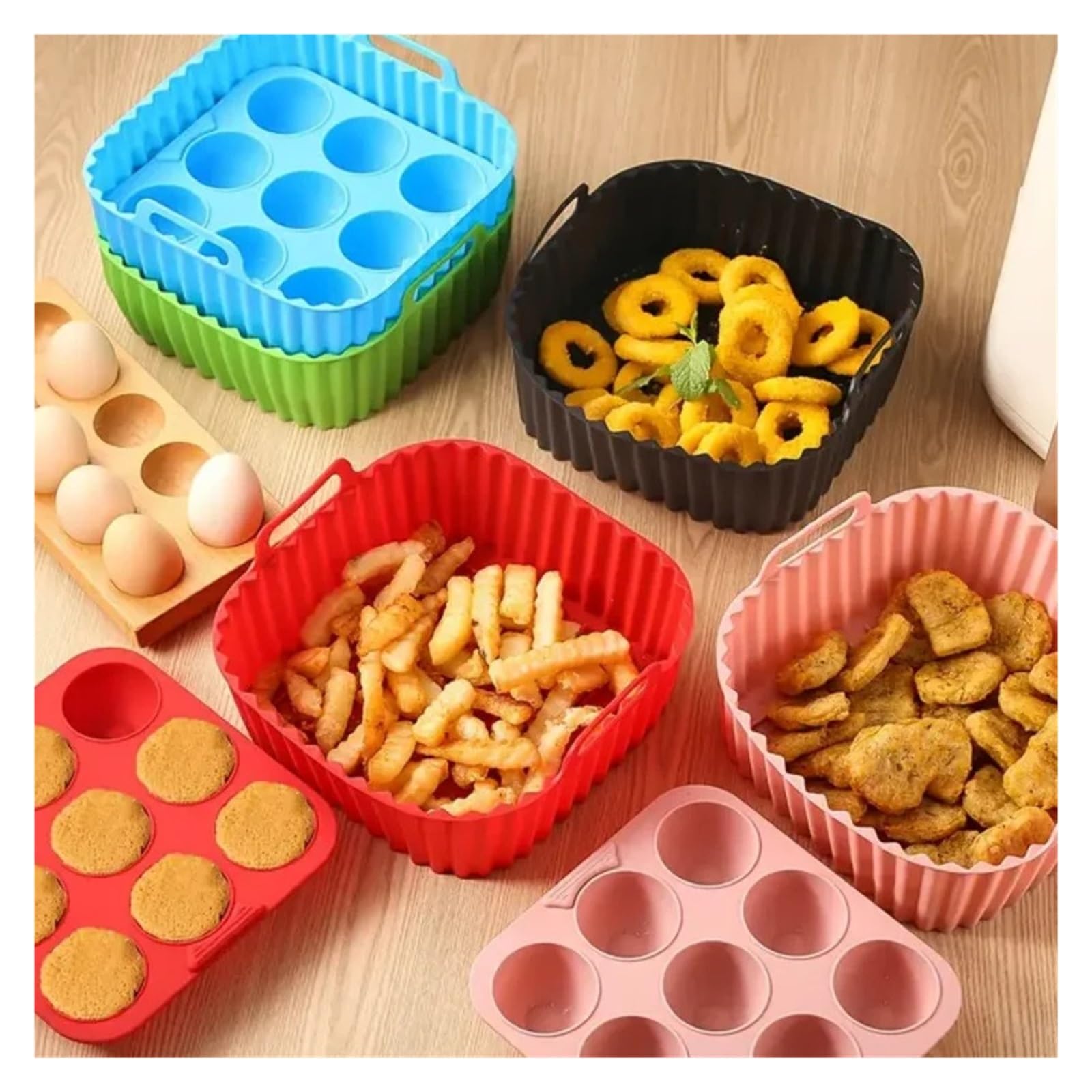 Revestimiento de silicona for freidora de aire de 2 piezas for cocina | Reutilizable, cuadrado, antiadherente, fácil de limpiar, apto for alimentos.(Blue)