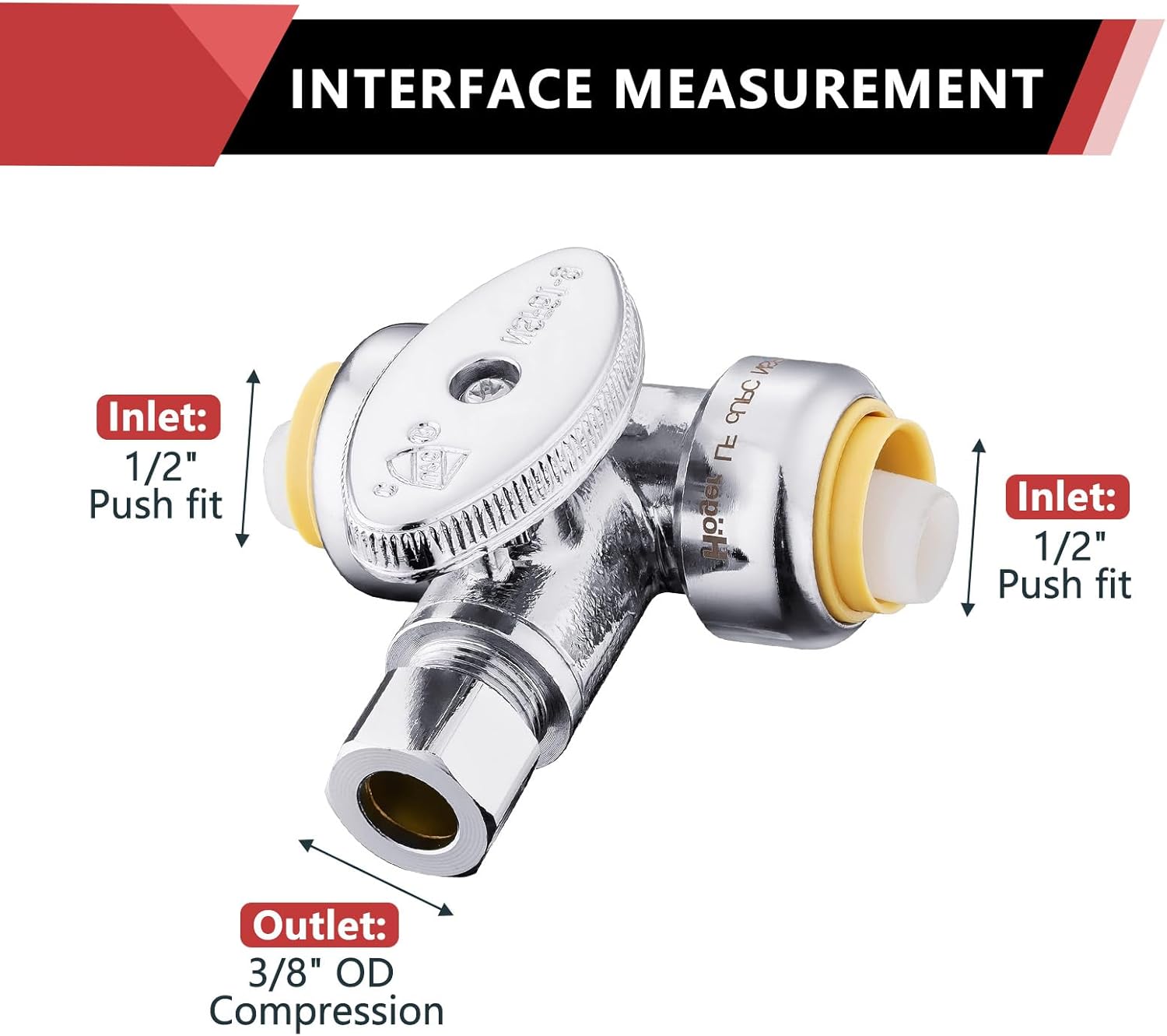 EFIELD (Pack of 10) Push Fit Tee Stop Valve 1/2" x 3/8" OD Compression, 1/4 Turn, Water Shut Off Valve Chrome With Disconnect Clip,(PF-VALVE042-10PCS)