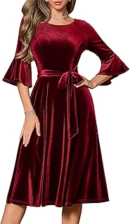 HomRain Women's Church Dresses for 2025 Wedding Guest Cocktail Tea Party Bell Sleeve Vintage Evening Graduation Dress
