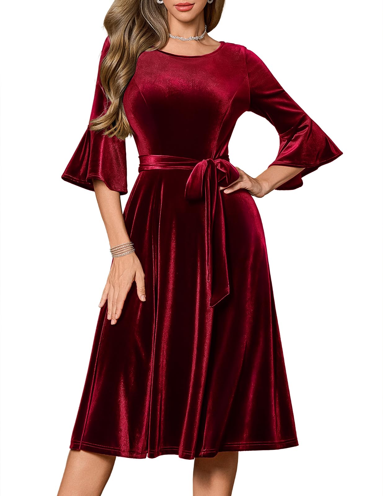 HomRain Womens Church Dresses for 2025 Wedding Guest Cocktail Tea Party Bell Sleeve Vintage Evening Graduation Dress