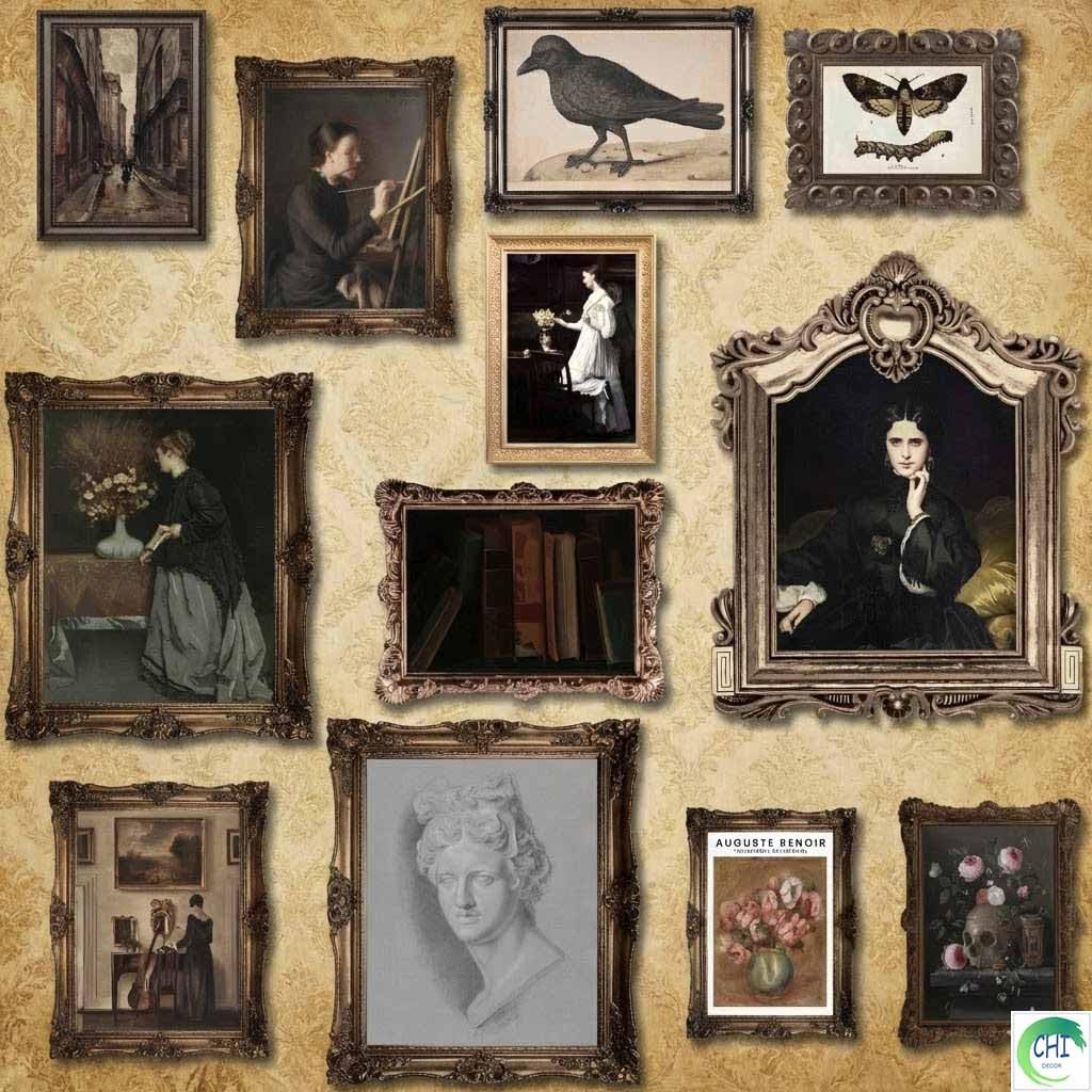 LANCHI95 12PCS Vintage Classical Wall Art Set – Dark Academia Antique Frame Prints, European Portrait & Botanical Art Decor, Moody Vintage Ladies Wall Decor for Bedroom, Gothic Aesthetic Room Decorations - UNFRAMED (Dark 7)