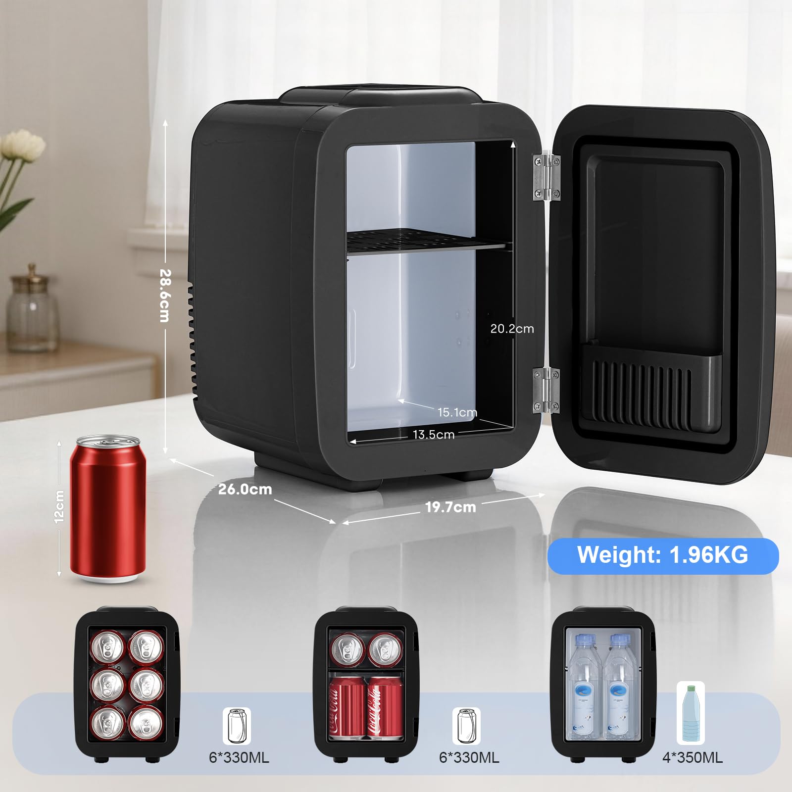Enventor Mini Frigo 4L, 6 Canettes, Prise 12V/220V, Silencieux, Noir | Fonction Refroidissement et Chauffage, Petit Réfrigérateur Cosmétique, Compact Fridge pour Voiture, Chambre, Bureau
