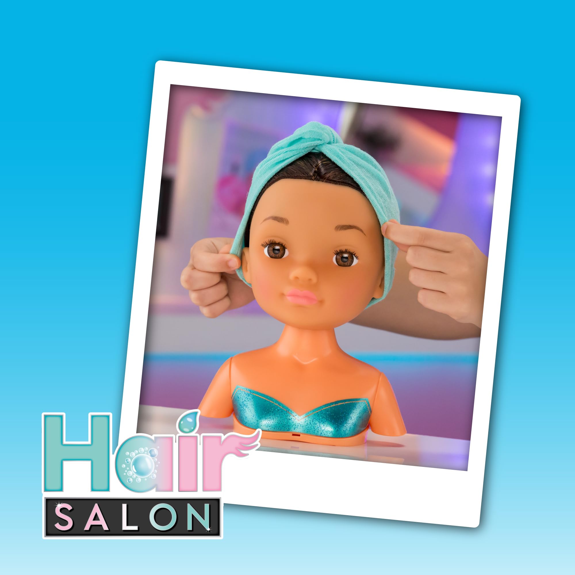 Nancy Hair Salon, Testa capelli castani, lavatesta che funziona per davvero,accessori per poter creare acconciature, per bambine/I da 3 anni, Famosa (NACB2000)