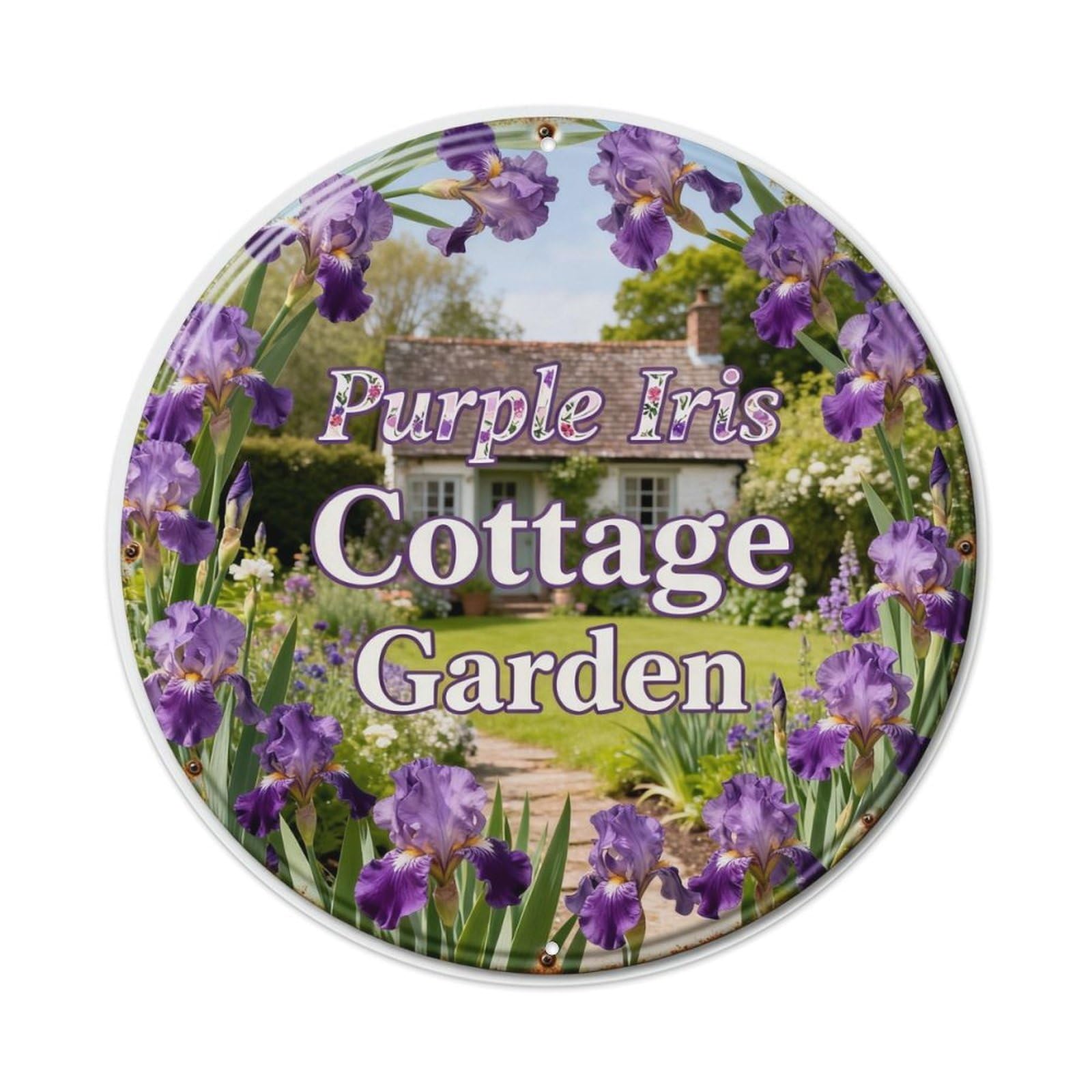 Purple Iris Cottage Garden Metal Tin Sign Plaque