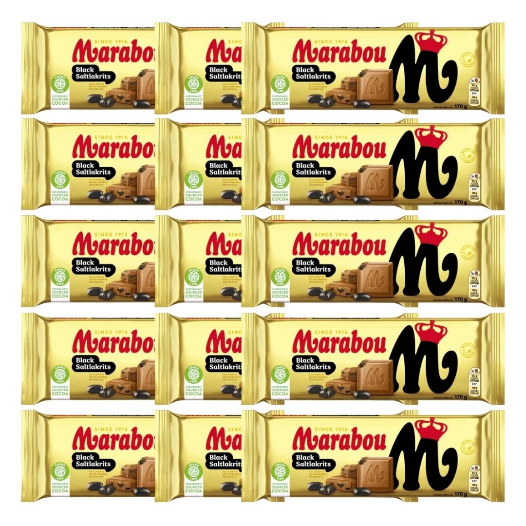 Marabou Black Saltlakrits 15×170 g (insg. 2,55 kg) | Süß-salzige Schokolade mit Salzlakritz | Großpackung für Büro, Events & Handel | Schwedische Kult-Schokolade