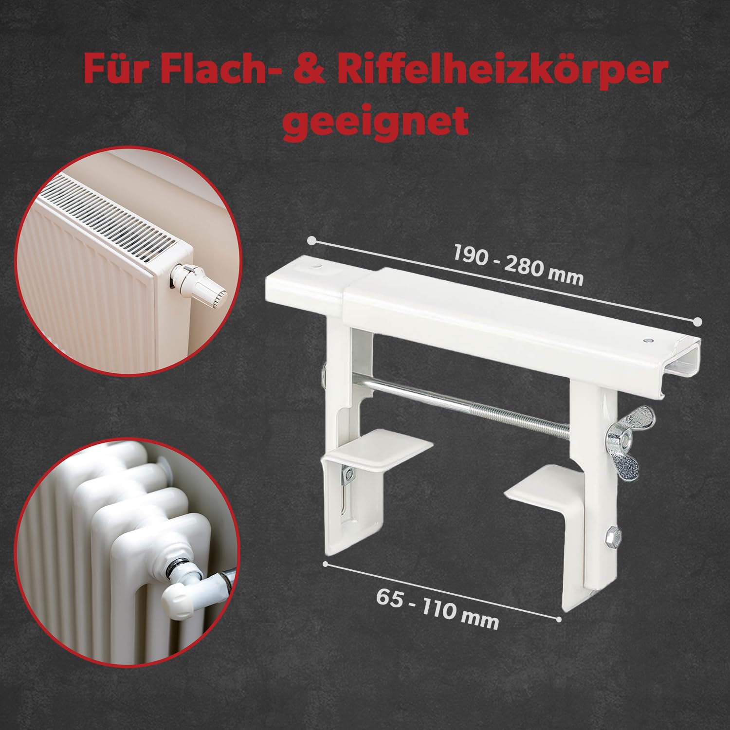 siwitec Console de radiateur universelle 190 x 35 x 1,5 mm en lot de 2, pré-montée, blanche, pour radiateurs plats ou à nervures