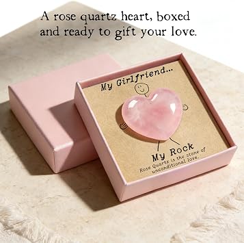 Gift for Girlfriend My Rock Rose Quartz Heart Pocket Hug, Natural Crystal Love Stone Keepsake with Message Card & Gift Box, Love Gift from Boyfriend