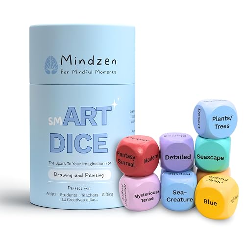 Mindzen smART DICE Drawing & Painting Game for Adults | A Unique Arts & Crafts Kit for Artists & Teachers | Set of 9 Dice to Spark Creativity & Imagination