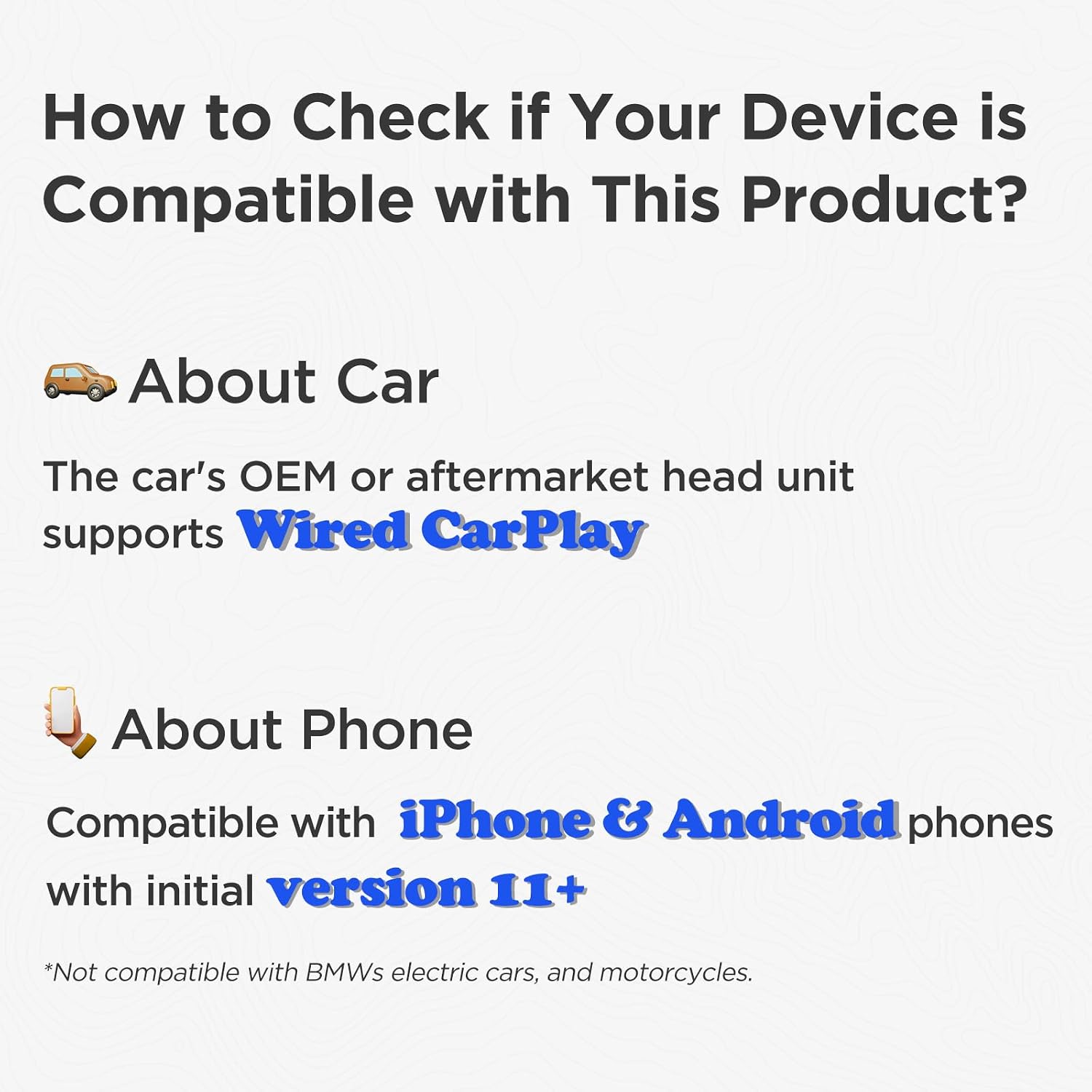 Diagram showing car and phone compatibility requirements for the MSXTTLY V-Stream adapter.