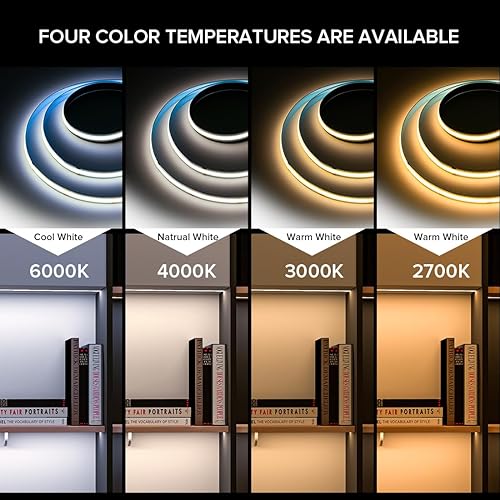 Miniatura 7 de FCOB Tira de luces LED COB DC24V de 16.4 pies, 4000 K, color blanco natural, 320 LED, flexible, de alta densidad, uniforme, brillante, 9 Wm, luz LED