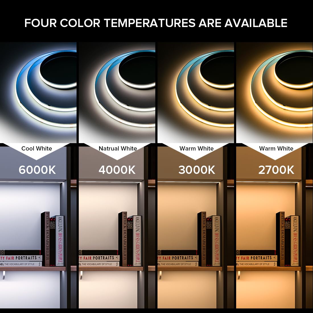 FCOB COB Striscia LED Flessibile Bianco Caldo 2700K 480LEDs/m 10M 24V RA90+ | 8mm dimmerabile uniforme ad alta densità Strisce LED per la decorazione DIY(Controllore alimentatore non inclusi)