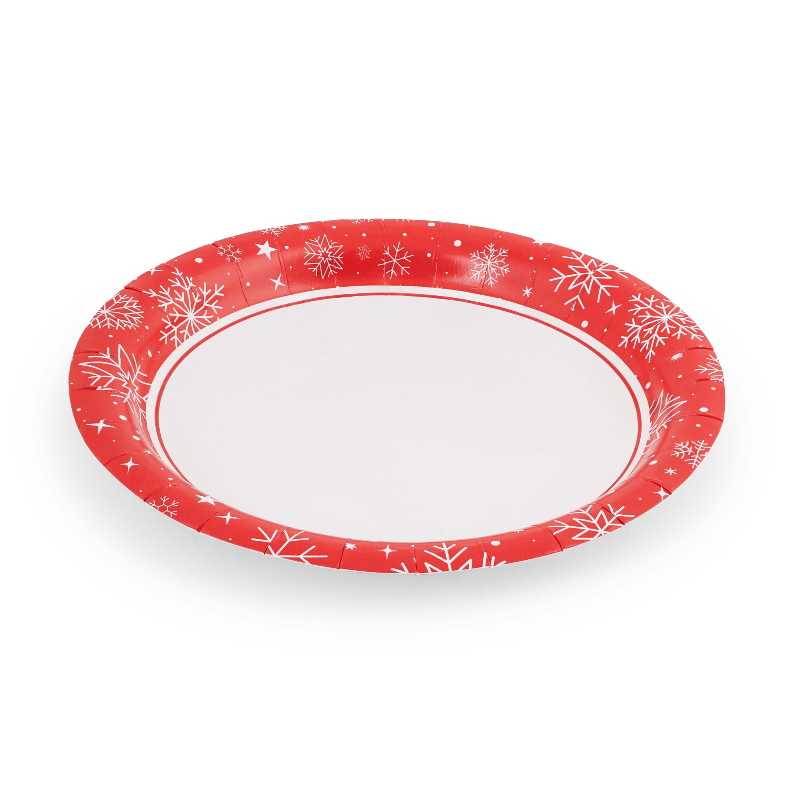 Glad Everyday Einweg-Pappteller mit rotem Schneeflocken-Design, robuste Pappteller, mikrowellengeeigneter Teller für den täglichen Gebrauch, 17,8 cm, 30 Stück, 12 Stück
