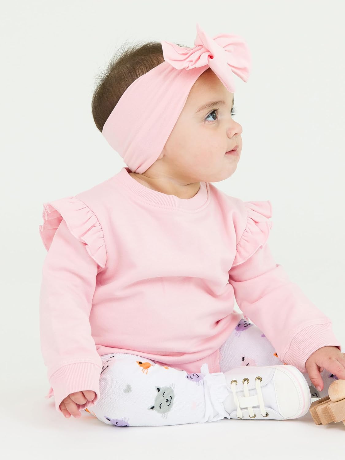 RuffleButts Baby/Toddler Girls Flutter Sleeve Sweatshirt Bubble Romper with Snaps