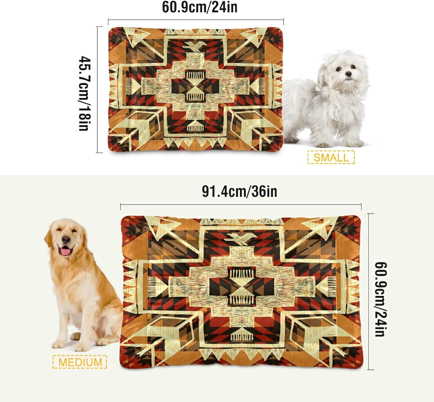 review xigua Native American Style Dog Bed Cat Bed, Ultra Soft Rectangle Comfortable Pet Bed, Cute Calming Dog Bed for Small Medium Large Dogs, 36x24in