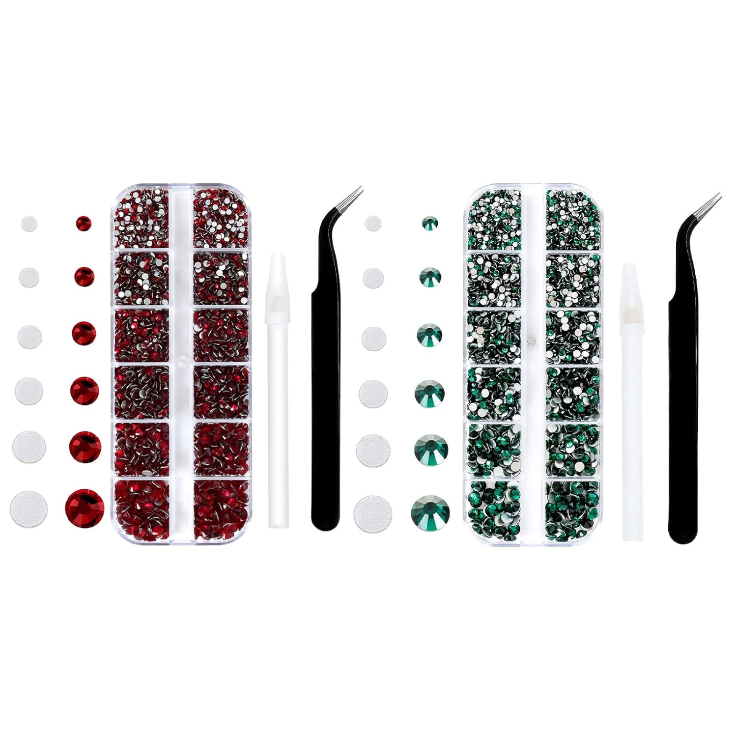 4240Pcs Flatback Red and Green Rhinestones for Nail Art Face Makeup Christmas Diy with Tweezers and Picking Pen (SS6~SS20 Set)