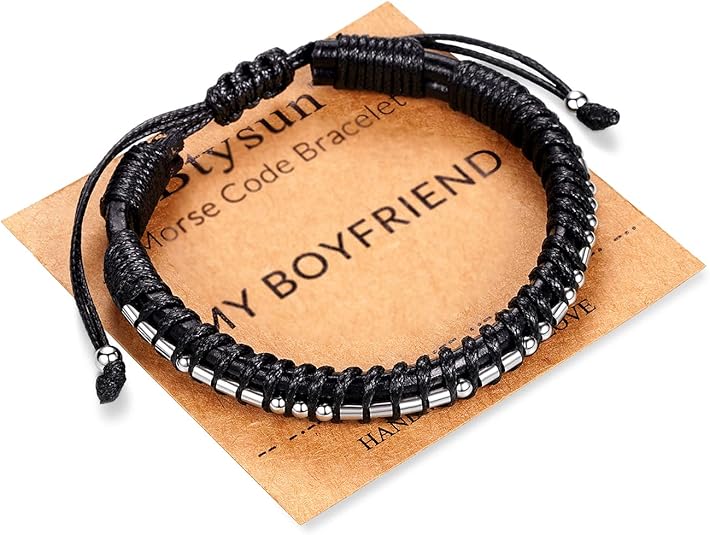 Inspirational Gifts for Men Morse Code Bracelets Mens Bracelets Graduation Gifts for Him Fathers Day Adjustable Leather Bracelet Motivational Birthday Annivesary Jewelry Stocking Stuffers for Men
