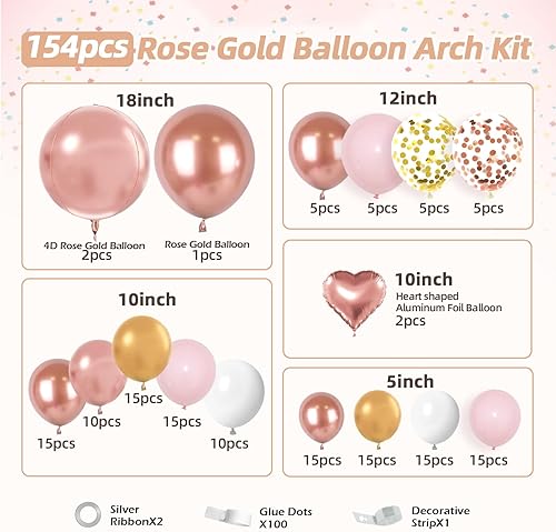 Miniatura 2 de FOTIOMRG Kit de guirnalda de arco de globos de oro rosa de 154 piezas, globos metálicos de oro rosa y oro rosa blanco para cumpleaños, baby shower,