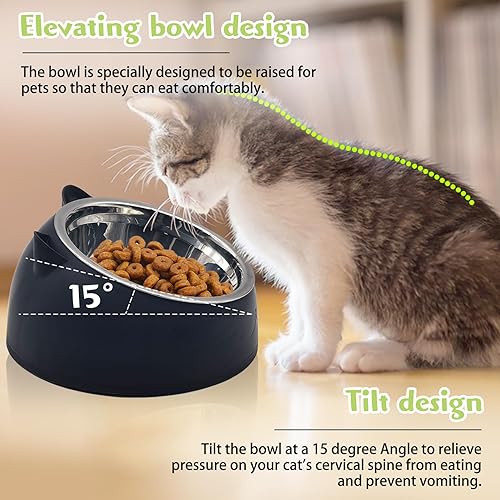 Miniatura 5 de Hamiledyi Cuencos elevados para gatos, 4 cuencos inclinados de acero inoxidable 15 elevados, a prueba de derrames, antivómitos, desmontables para