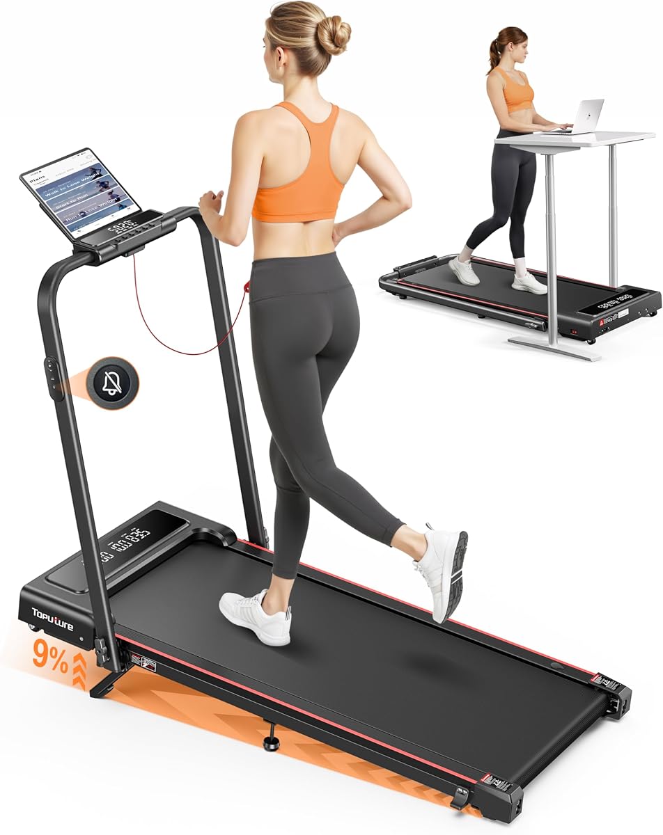 TOPUTURE Foldable Walking Pad with Incline, 4 in 1 Treadmill for Home &amp; Office, 2.5HP Under Desk Treadmill, Portable Compact Treadmills Silent Remote Control, App &amp; LED Display, Installation-Free