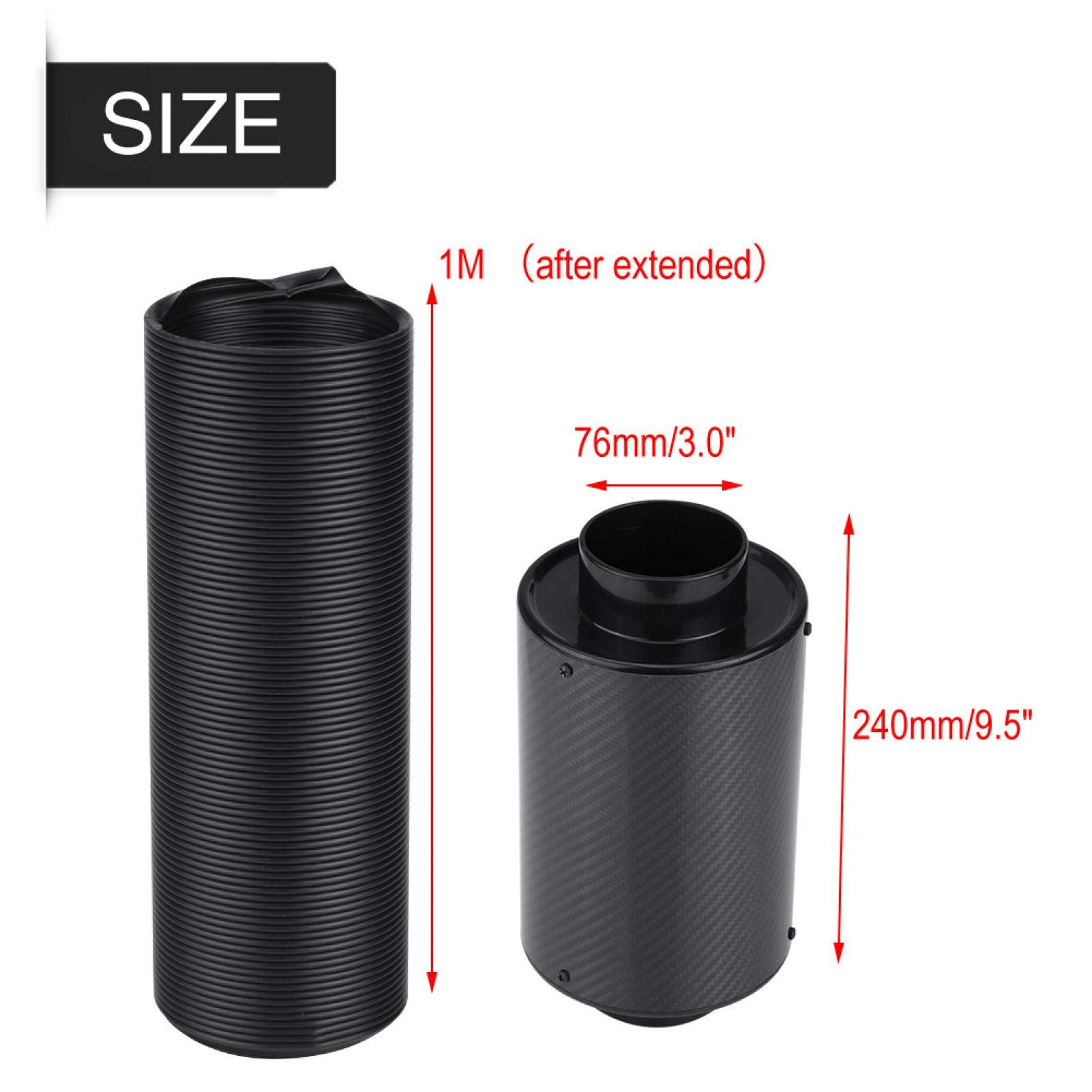 Filtro Sportivo Universale da 3 Pollici per Auto, con Calotta in Fibra di Carbonio e Design Airbox Integrato, Compatibile 159 Modelli 4-Tuning