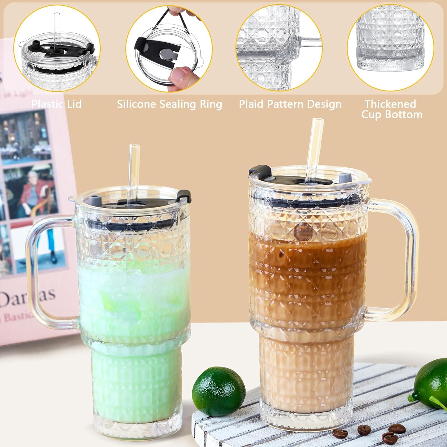 16 Oz Glass Tumbler Cup With Handle, 2 Pack Iced Coffee Cup For Cold/Hot Drinks, Modern Coffee Mug Mason Jar For Smoothies, Juice, Coffee, Tea - Image 7