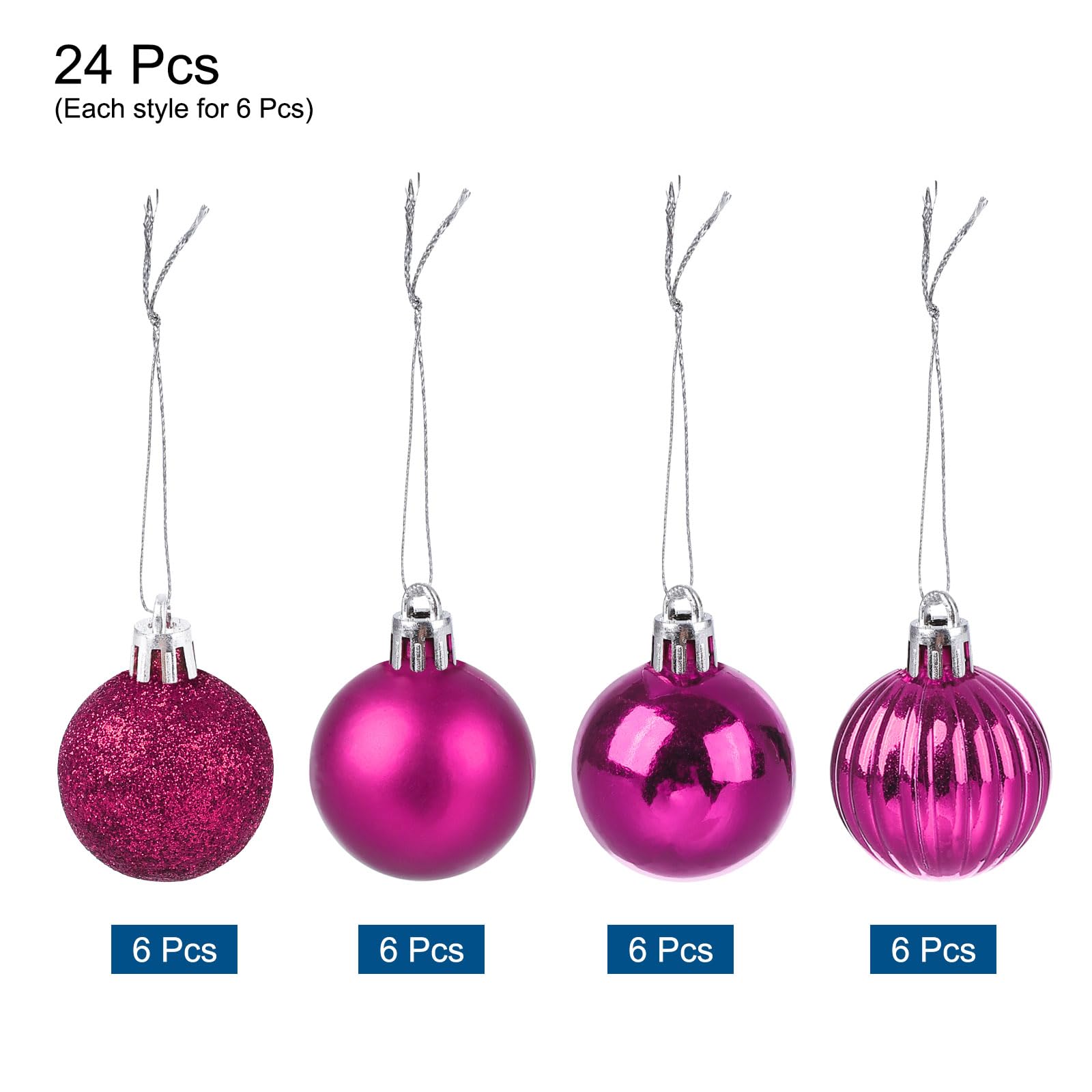 uxcell 24Pcs Rose Red 1.18" Christmas Balls Ornaments Shatterproof Ornaments Hanging Baubles for Xmas Trees Wedding, Party Decorations - Image 3