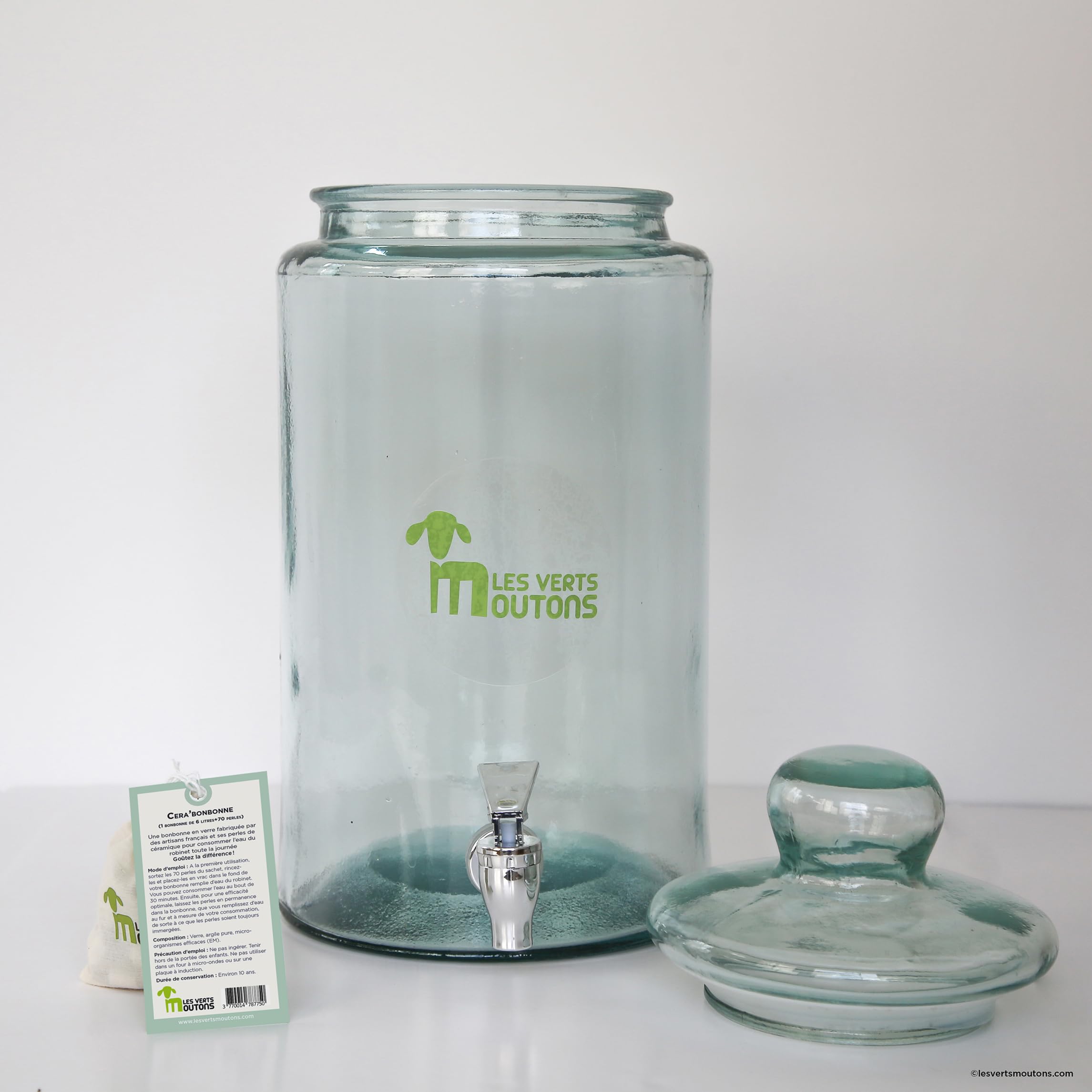 Les Verts Moutons Céra'Bonbonne 6 litres en Verre 100% recyclé + 70 Perles de céramique EM®