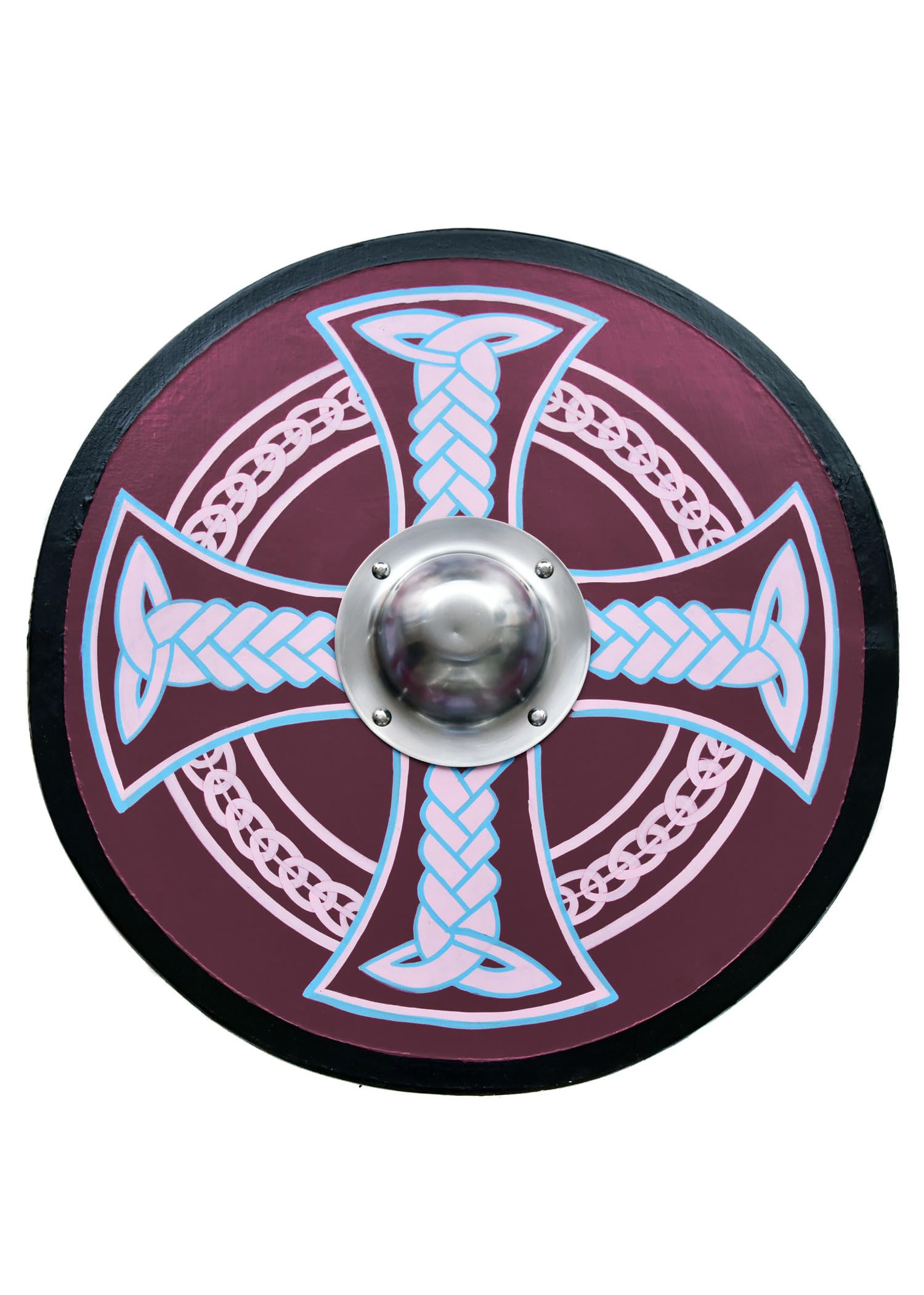 Battle-Merchant | Rundschild mit Keltenkreuz-Motiv | handbemalter Wikingerschild aus Holz | 61cm (24 Zoll) | Wikinger Mittelalter Schild für Erwachsene
