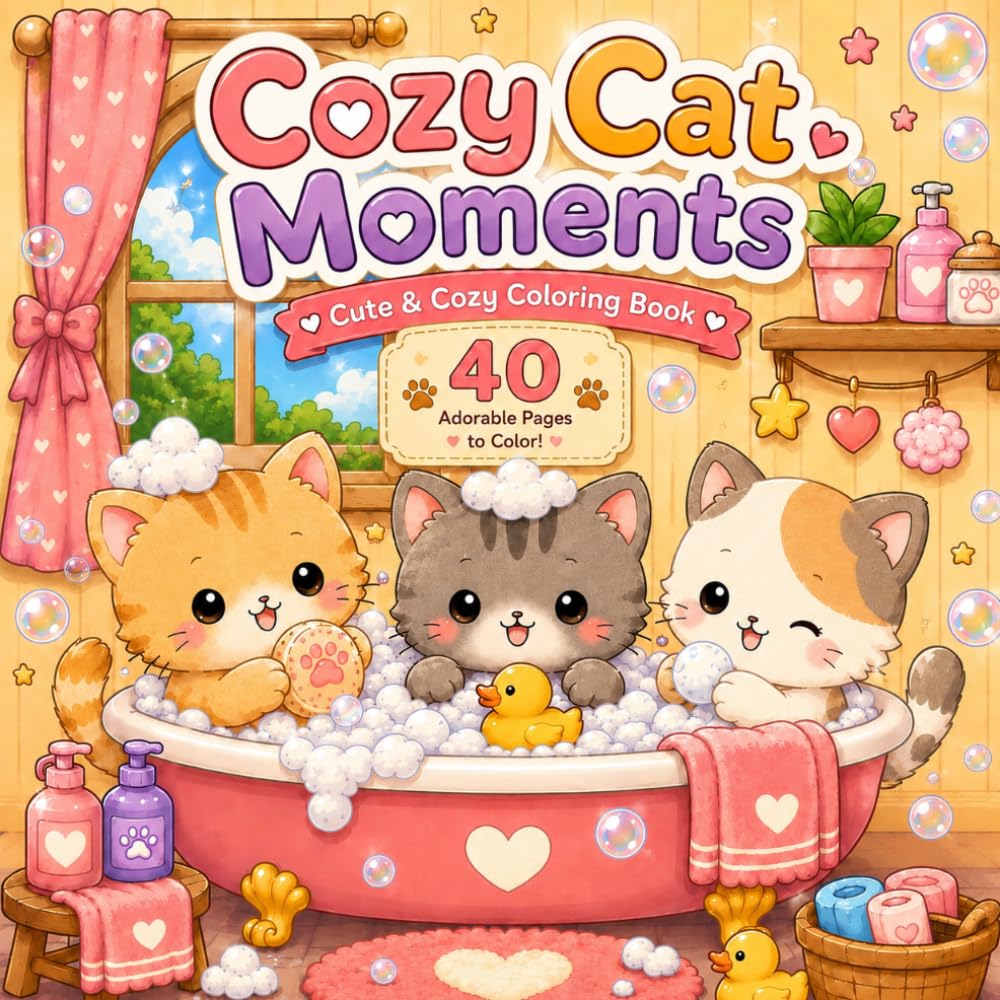 Cozy Cat Moments: Cute and Cozy Coloring Book for Adults and Teens with Adorable Cats, Relaxing Scenes, and Stress Relief Fun
