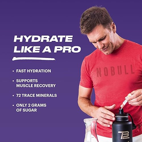 Miniatura 3 de TB12 Suplemento de electrolitos en polvo en polvo para una hidratación rápida por Tom Brady-Blueberry Pomegranate, 15 paquetes de palos. Natural,