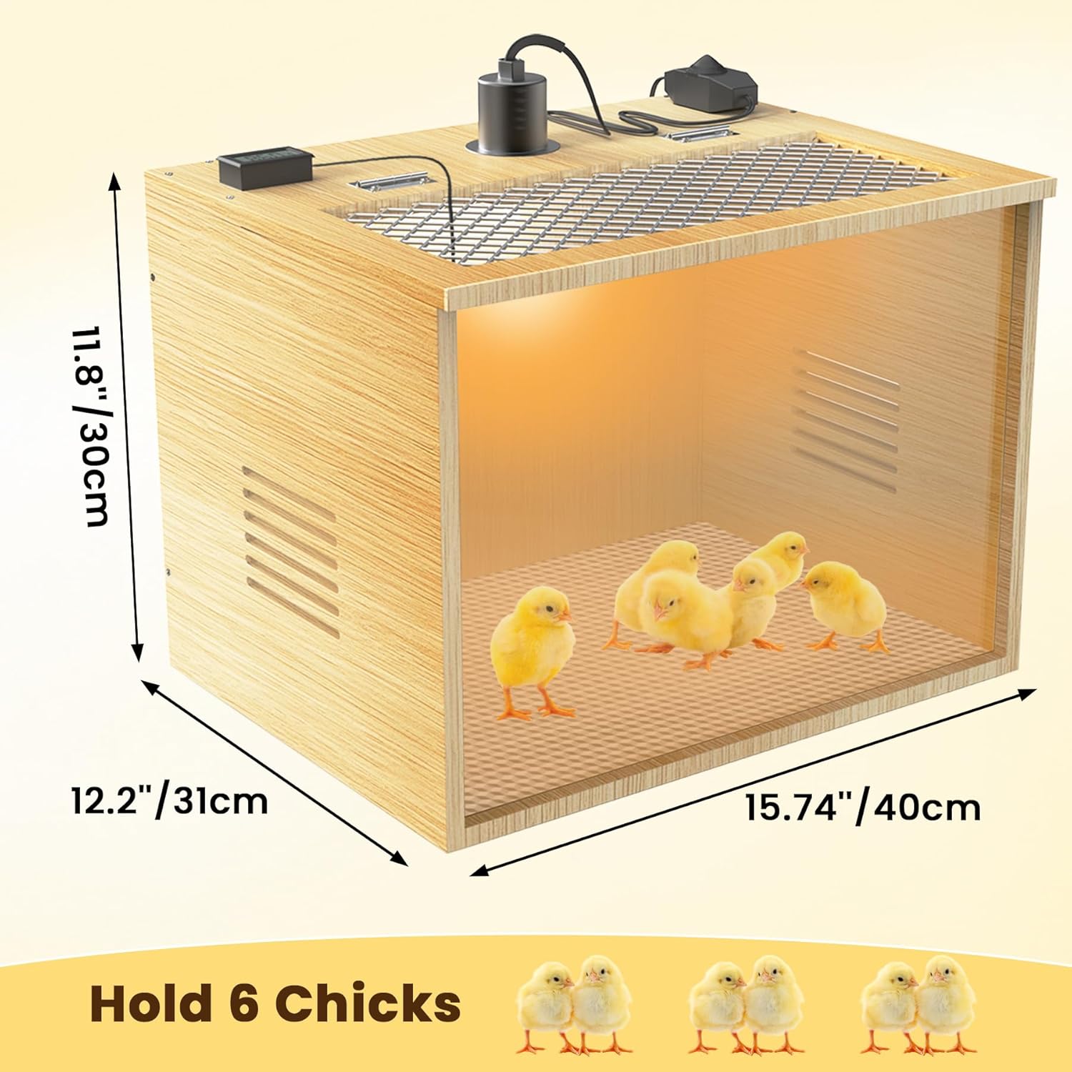 Chicken Brooder Box for Chicks Starter Kit, 16 Inch Wooden Chicken Brooder Box with 75W Heating Lamps, Thermometer and Tin Foil, Poultry Breeding Kit, for 5-7 Chicks Ducks Quail Hamsters