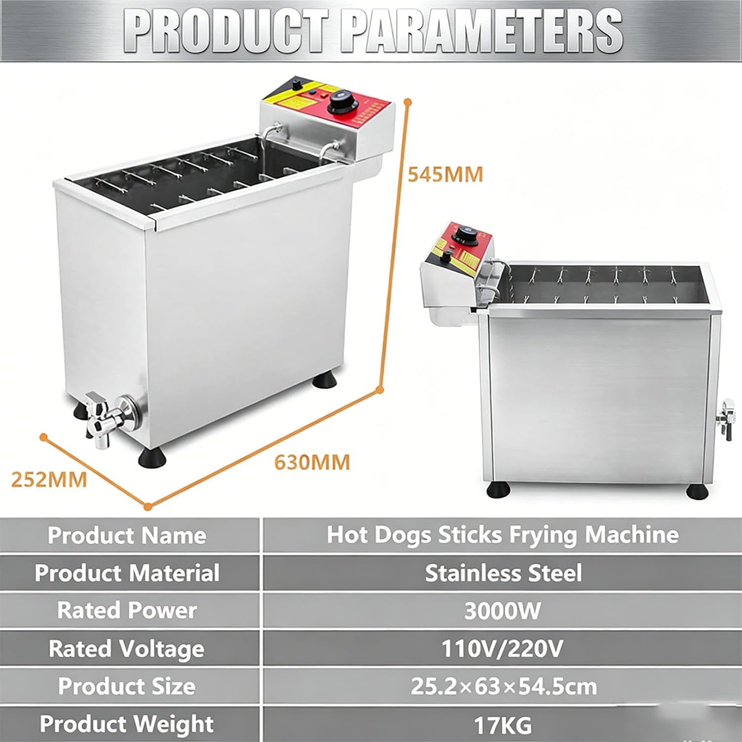 Friggitrice Commerciale Macchina per Produrre Bastoncini di Hot Dog per Formaggio Commerciale Friggitrice per Corn Dog da Inox per Ristorante, Cucina Domestica Snack Bar